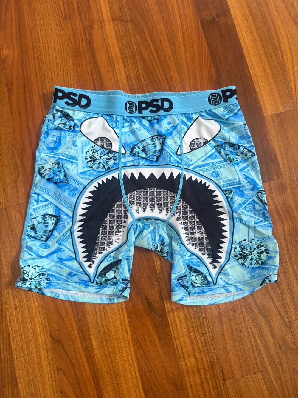 PSD Light Blue Shark & Money Print Boxer Briefs